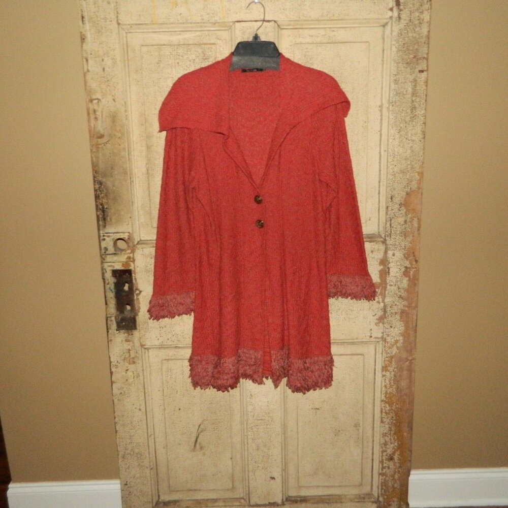 Nic + Zoe Long Sleeve Fringe Shawl Collar Button Knit Cardigan Sweater L (U-11)
